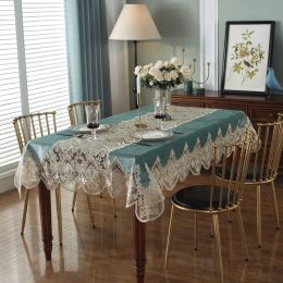 Tablecloth Blue Golden Velvet Rectangle Table Cloth Europe Luxury Embroidered Dining Table Cover Lace Dust Cover Home Decor