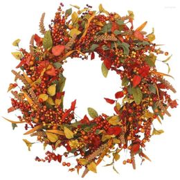 Decorative Flowers Fall Berry Wreath Realistic Rattan Thanksgiving Front Door Harvest Festival Garland For Wall Window Home Decoration