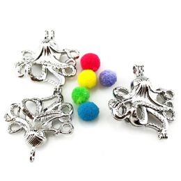 10Pcs New Charm Octopuses Shape Pearl Cage Locket Aromatherapy Diffuser Pendant Necklace Bracelet DIY Jewellery Making Bulk