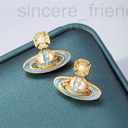 Charm designer 2023 Autumn New High Edition Empress Dowager's Home Sky Blue Dropping Oil Pearl Earrings UDCG