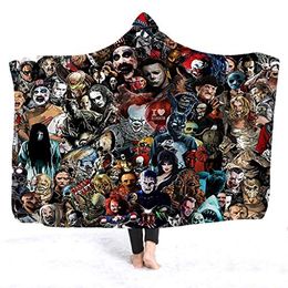 Hooded Blanket Horror Movie Character Hooded Blanket for Adult Gothic Sherpa Fleece Wearable Throw Blanket Microfiber Bedding