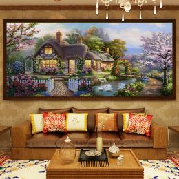Needlework,DMC Cross stitch,Sets For Full Embroidery kit,Garden Cottage Dream House Landscape Pattern Cross-Stitching Home Decro