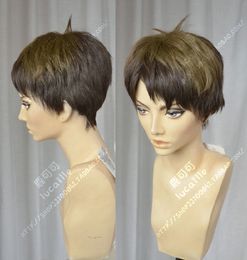 Anime Volleyball Wakatoshi Ushijima Short Camel Ombre Heat Resistant Cosplay Costume Wig + Free Wig Cap