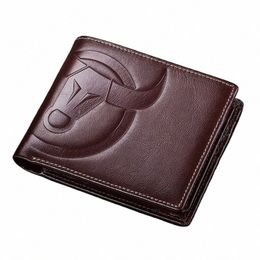 bullcaptain Fi Big Logo Man Wallet High Quality RFID Wallet Coin Purse Compact Mini Card Holder Genuine Leather p4Vu#
