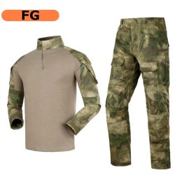 New Training Combat Clothes Set Tactical Camouflage Army Combat Cargo Pants Long Sleeve T-shirts with Knee&Elbow Pads Suit