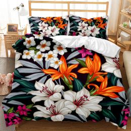 Flower Duvet Cover Set Colourful Flower Fresh Garden Botanical Twin Comforter Cover Women Flower Polyester Bedding Set Queen King