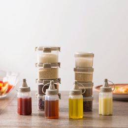 4Pcs/set Mini Sauce Seasoning Box Barbecue Kitchen Portable Transparent Bottle PP Spices With Lid Jar Squeeze