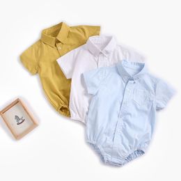 Baby Gentleman Shirt Romper Body Lapel Short Sleeves Summer Birthday Party Newborn Outfits Toddler Infant Girl Boy Jumpsuits