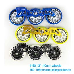 3*110mm Speed Inline Skate Base Set 165-195mm Dinstance Frame ILQ-11 Bearing 85A PU Wheels for Powerslide Patines Skating Basin