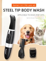 Trimmers KEMEI Professional Pet's Hair Clippers Waterproof Dog Hair Shaver Grooming Kit Battery Shaver with Guide Comb for Puppy and Cats