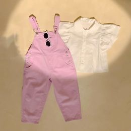 Fantasy purple Girls Overalls Middle Big Children's Loose Overalls Children's Casual Cropped Pants Summer Thin Suspenders