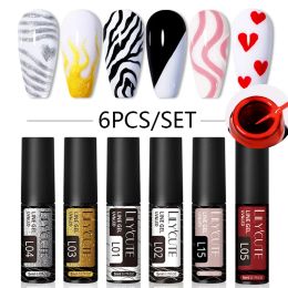 6PCs/Set Line Gel Nail Polish Kit Vernis Semi Permanent UV Gel DIY Painting Drawing Manicure Nail Art Line Gel Brushed Glue