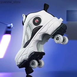 Inline Roller Skates Adult Kids Sport Roller Skates With Brake Head Casual Deformation Parkour Sneakers Four-Wheel Dual-Use Rounds Of Running Y240410