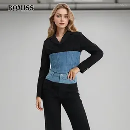 Women's Suits ROMISS Colorblock Irregular Blazers For Women Notched Collar Long Sleeve Patchwork Zipper Casual Vintage Blazer Female Style