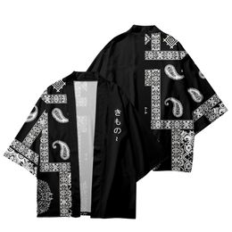 Men Loose Black Patchwork Print Kimono And Shorts Women Cardigan Yukata Vintage Japanese Streetwear 6XL
