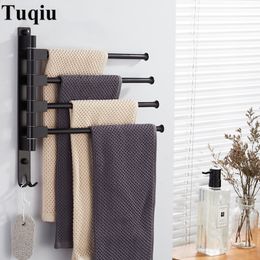 Vidric New 2-5 Swivel Towel Bars Aluminum Wall Mounted Bathroom Towel Rail with Hooks Rack Bathroom Towel Holder Black Towel Han