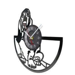 Basset Hound Dog Grooming Vinyl Clock Wall Art Gift For Dog Lovers Handmade Vinyl Record Clock Art Decor Animal Retro Wall Clock