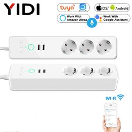 EU Wifi Smart Power Strip 3 Outlets Plug 2 USB Charging Port Timing Tuya App Voice Control Work with Alexa Google Home