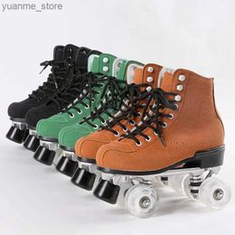 Inline Roller Skates Adult Leather Upper Roller Skates Shoes Patines With 4 Wheels Aluminum Alloy Bottom Sliding Quad Sneakers Training 2 Row Y240410