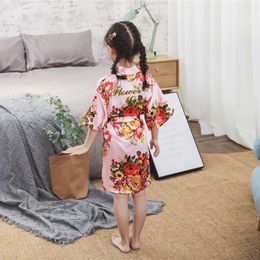 Letter of "Flower Girl"Peony Kids Baby Wedding Robe Gown Children Kimono Nightgown Girls Summer Sleepwear Dressing gown