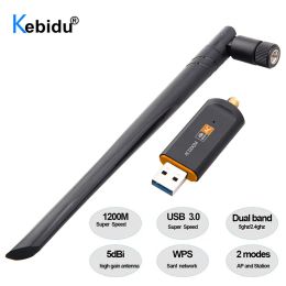 Cards KEBIDU 1200Mbps USB 3.0 Wifi Adapter Wifi Dongle Receiver 2.4Ghz/5Ghz Dual Band Network Card RTL8812 5dBi Antenna For Laptop PC