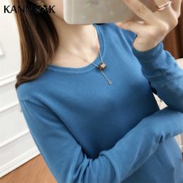 Autumn Winter Women Pullovers 2023 V-neck Solid Pink Red Knitwear Bottoming Shirt Korean Womens Sweaters Casual Ladies Jumpers