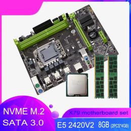 Motherboards Qiyida X79 Motherboard set LGA 1356 E5 2420V2 cpu 2pcs x 4GB = 8GB DDR3 1333MHz 10600R NVME m.2 sata 3.0 memory