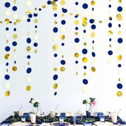 11 Ft Navy Blue Gold Beige Paper Circle Dots Garland Hanging Paper Polka Dot Streamer Royal Blue Birthday Baby Shower Decoration