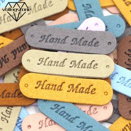 20Pcs Leather Labels Tags For Handmade Colorful Hand Made Labels For Clothes DIY Gift Bag Hat Sewing Accessories 45x13MM