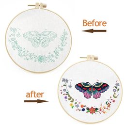 Butterfly and Flowers Pattern Stamped Embroidery Kits DIY Sewing Craft Kit Creative Gift Embroidery Paintings Wall Desktop Decor