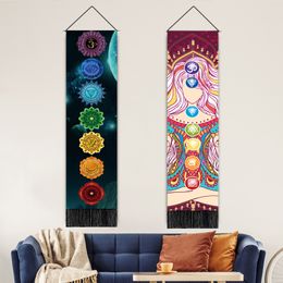 Seven Chakra Decorative Wall Hanging Tapestry Bohemia Tarot Phase Tassel Tapestry Boho Art Tapestries Bedroom Office Home Decor