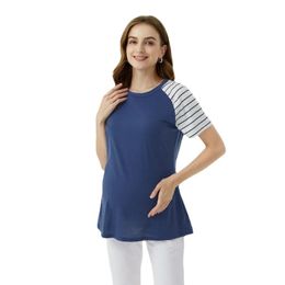 Maternity Clothes Pregnant Women T-shirt Loose Casual Short Sleeve Striped Print T shirt Tops Pregnancy Blouse