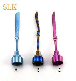 Rainbow Titanium Carb Cap Tool Domeless Titanium Nail 14 mm 18 mm Titanium knife style Dab Tool with Carb Cap Dabber6928508