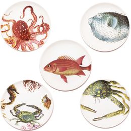 Fancy Ocean Ceramic Steak Plate, Dish, Puffer, Crab, Octopus, Fish, Seafood, Fast Food Tray, Family Tableware, Christmas Gift