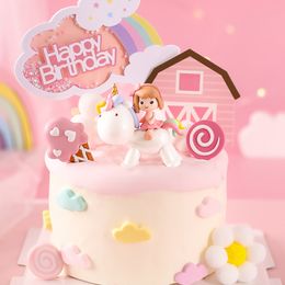 Lovely Unicorn Girl Cake Topper Rainbow Cloud Star Ball Birthday Valentine's Day Party Banners Baking Glitter Decorations Gifts