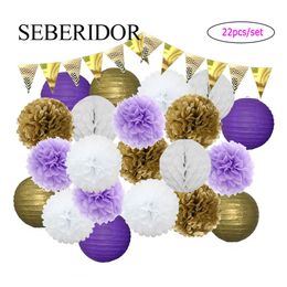 Kids Birthday Party Favour Gold Silver Set Paper Banner Baby Boy Girl Baptism Decor Hanging 8" Pink Blue Round Lantern