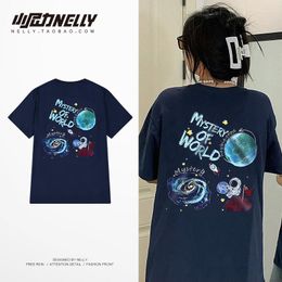 Men's T Shirts BF Dark Blue Slimming Printed Versatile Mid-Length Sleeve Cartoon