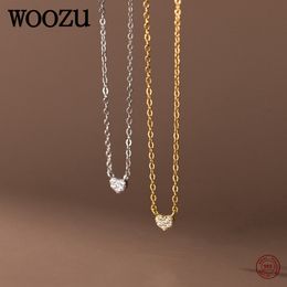 WOOZU 925 Sterling Silver Korean Simple Small Love Heart Tassel Necklace for Women Party Trendy Chain Choker Jewellery Accessories