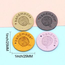 20Pcs Round Yarn Handmade Leather Labels Hand Made Label Tags for Clothing Decor Bag Scarf Gifts Sew Garment Accessories 25MM