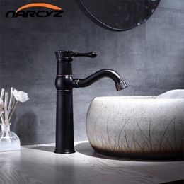 Basin Faucets Black Oil Rubbed Bronze Brass Bathroom Faucet Single Handle Bath Sink Cold Hot Water Mixer Tap torneiras B596
