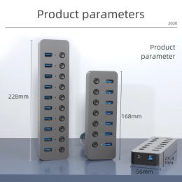 Hubs Multi port USB 3.0 Splitter 7/10 Port Expander Multiple USB 3.0 12V Power Adapter USB Hub with switch for Laptop docking station