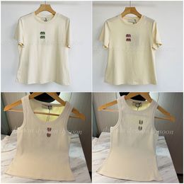Top Quality Women Tank Top T-shirts Fashion Camis Classic Beads Letter Style T-shirt 26481