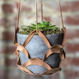 Hanging Basket Multifunctional Hollow Faux Leather Swing Succulents Plant Container for Greening Projects Flower Pot Holder