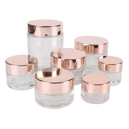 1 Piece 5/10/15/20/30/50/100g Tranparents Glass Cream Bottles with Rose Gold Lip for Balm Sample Skin Care Pot Makeup Containers