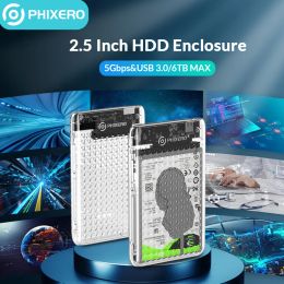 Enclosure PHIXERO 2.5" HDD Transparent Case SATA to USB 3.0 Adapter SSD PC Case Type C UASP External Hard Drive Enclosure Hard Disc for PC