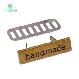 Chzimade 10Pcs Hand Made Metal Labels Tags Handmade Garment Labels for Clothes Jeans Shoes Bags DIY Letter Sewing Crafts