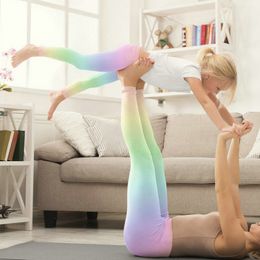 Rainbow Mother And Daughter Yoga Leggings Matching Outfits Clothes Family Look Women Kids Girl Sport Pants Mommy And Me Clothing