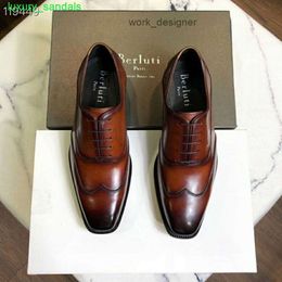 BERLUTI Mens Dress Shoes Leather Oxfords Shoes New Berluti Mens Business Dress Leather Shoes Fashionable and Handsome Oxford Shoes Trendy Mens Exclusive Shoes GIRW