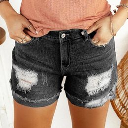 Women's Jeans High Waisted TighT Denim ShortS For Summer Washed And Worn Out Casual Versatile Cropped Pants 77173