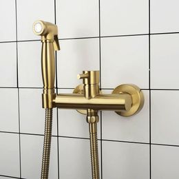Wall Mounted Toilet Bidet Sprayer Cold And Hot Water Mixer Bidet Faucet Chrome Plated/Matt Black/Brushed Gold Brass